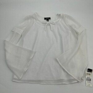 BCX Girl Top Large Womens White Casual Sheer Bell Sleeves Lightweight Tie New